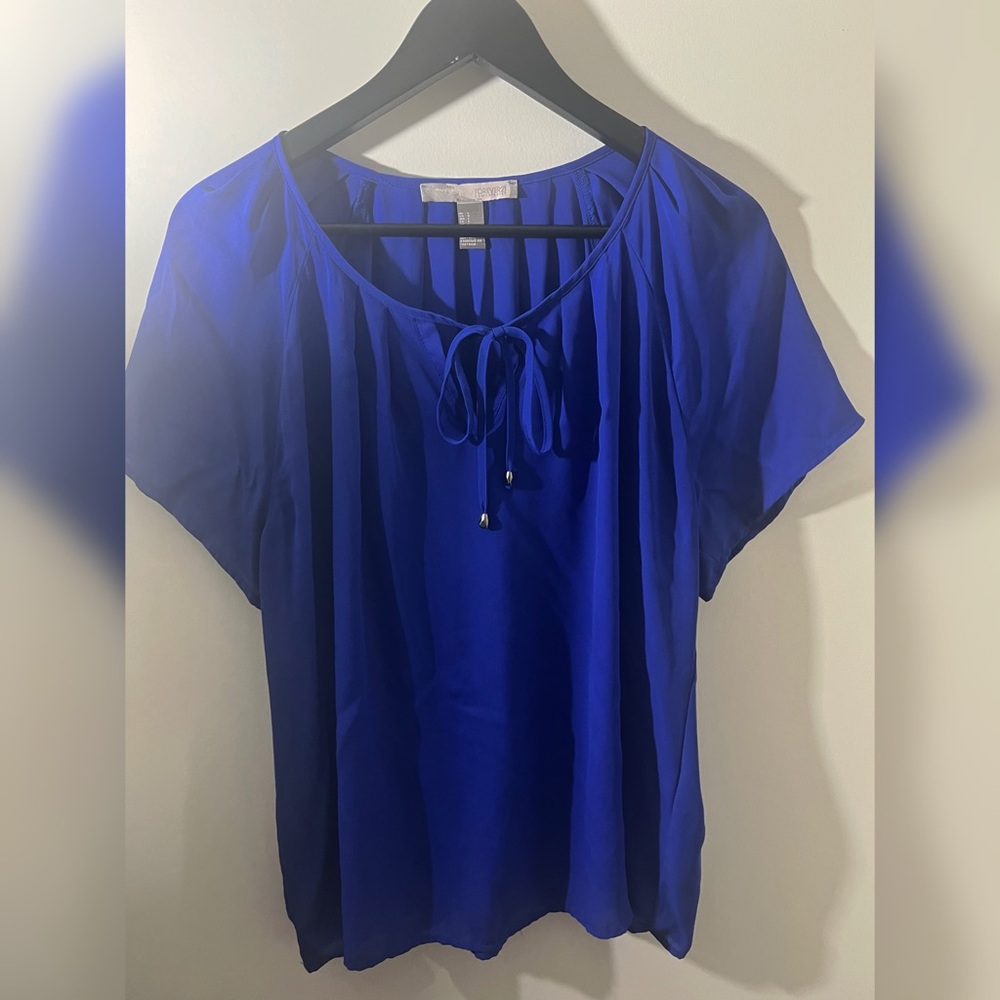 Forever 21 Blue Tie Front Short Sleeve Blouse